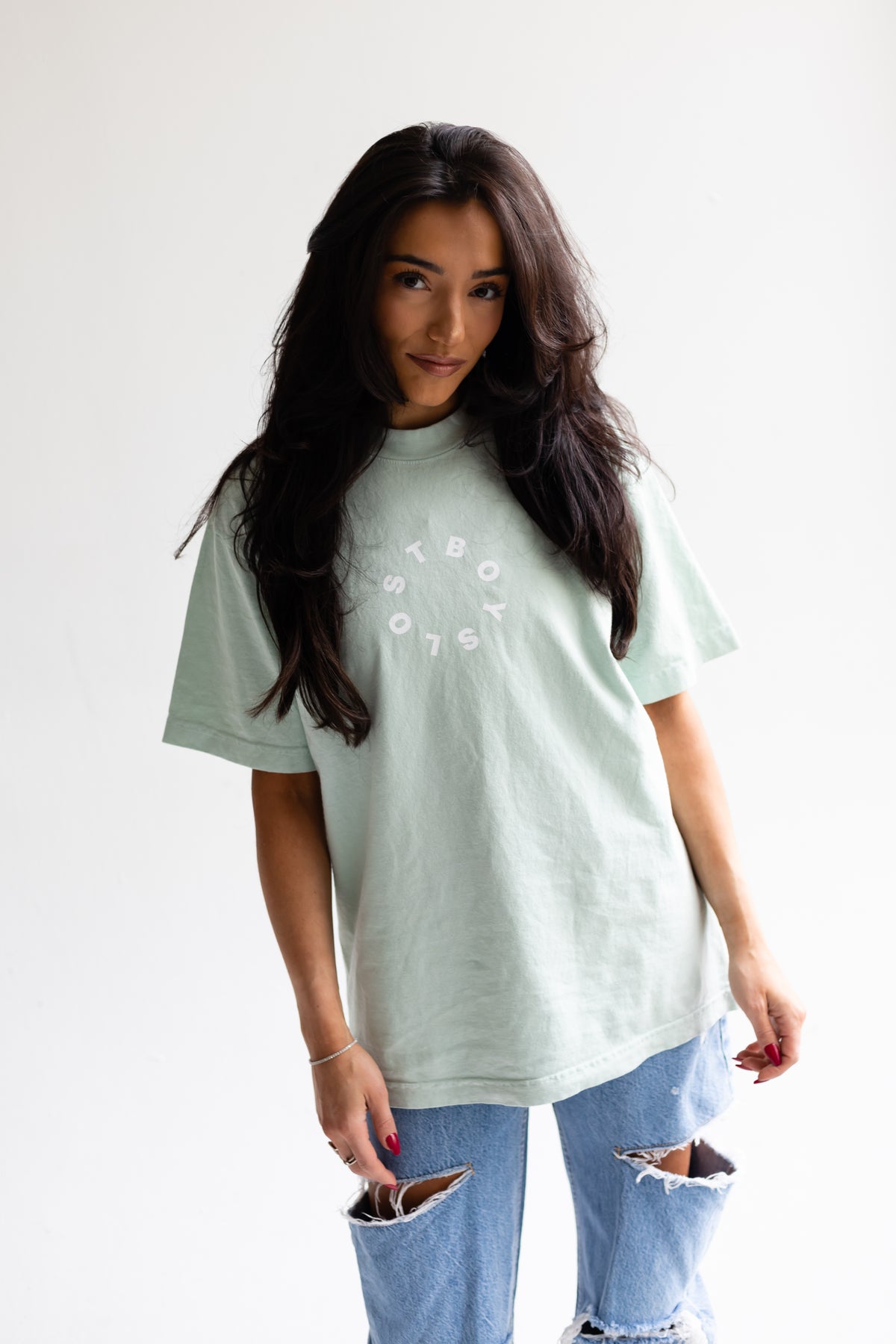 “NONSTOP” PREMIUM OVERSIZED TEE IN WASHED MINT